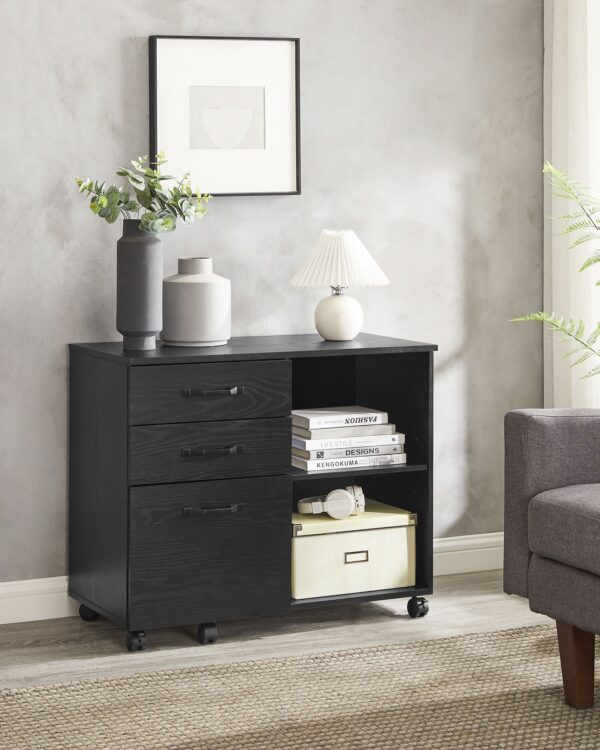 Mobili biuro spintelė su 3 stalčiais ir ratukais juodos spalvos