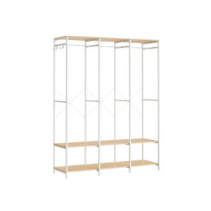Rūbų lentyna | Skersiniais pakaboms | Kabliukai | Šviesi medžio ir balta