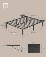 Metalinis dvigulės lovos rėmas 140 x 190 cm su lentynomis