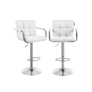 Reguliuojamo aukščio baro kėdės su porankiais | 2 vnt. kompl. | Balta