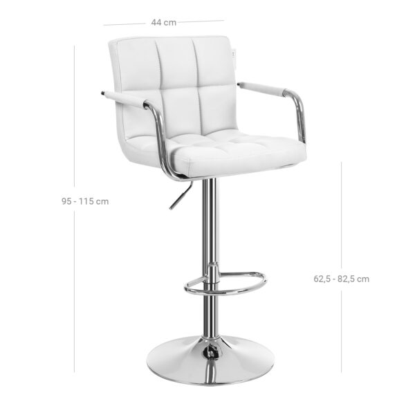 Reguliuojamo aukščio baro kėdės su porankiais | 2 vnt. kompl. | Balta
