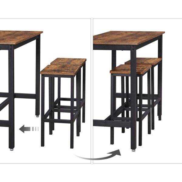 Pusbario komplektas | Pusbario stalas | 2 pusbario kėdės | Rustic ruda