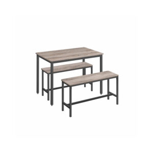 Industrinio stiliaus valgomojo komplektas 4 žm. | Stalas + 2 suoliukai | Pilka