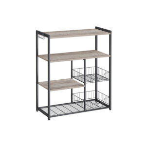 Virtuvės lentyna su 2 metaliniais krepšeliais pilkai juoda