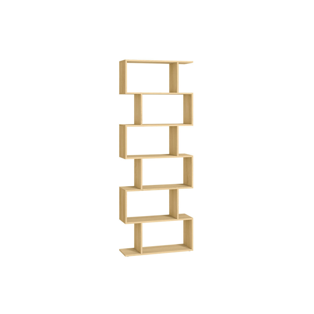 LBC061T70-1 Natūralios rudos “Zig-zag” pastatoma knygų lentyna | 70 x 24 x 190 cm