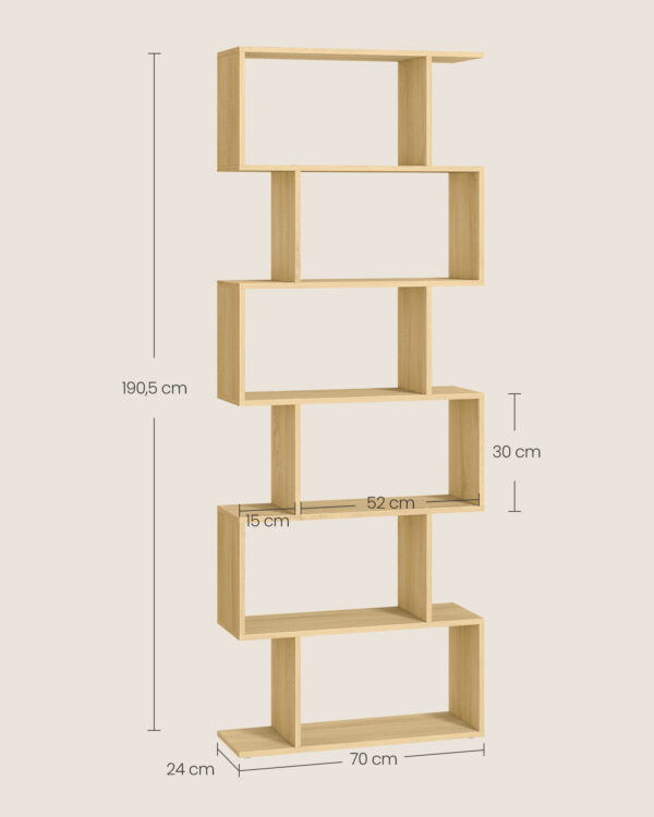 Natūralios rudos “Zig-zag” pastatoma knygų lentyna | 70 x 24 x 190 cm