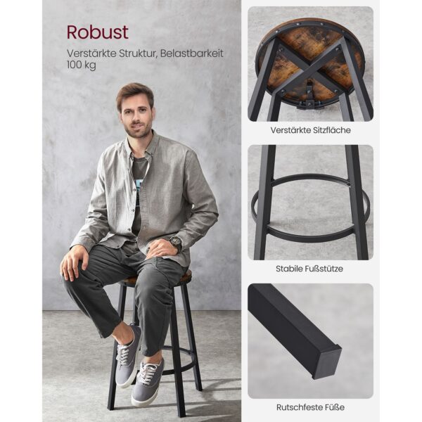 Industrinio stiliaus baro kėdės su atlošu 62,5 cm | 2 vnt. komplektas