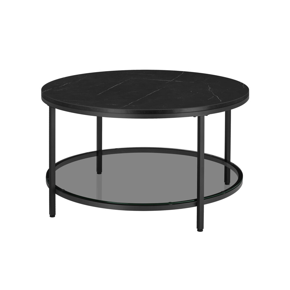 LCT071B58-1 Marmuro imitacijos Kavos staliukas su grūdintu stiklu | Ø80 cm | Juoda