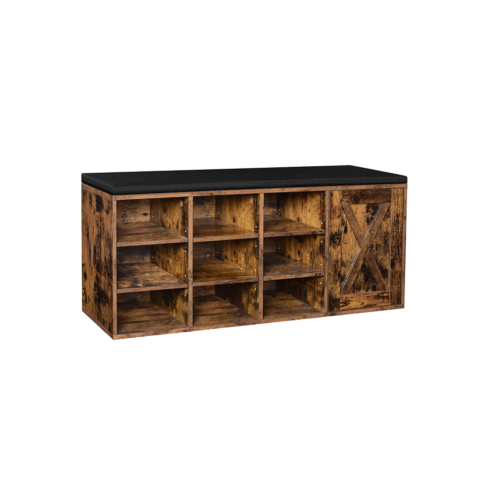 LHS058X01-1 “Rustic” Batų spintelė | 9 atviri skyriai | 2 uždaros lentynos
