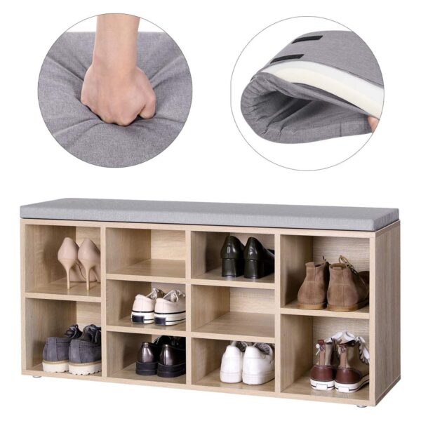 Batų suoliukas industrinio stiliaus | 10 porų batų lentyna | Rusva