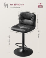 2 reguliuojamo aukščio baro kėdės  360°  | Juoda | Komplektas