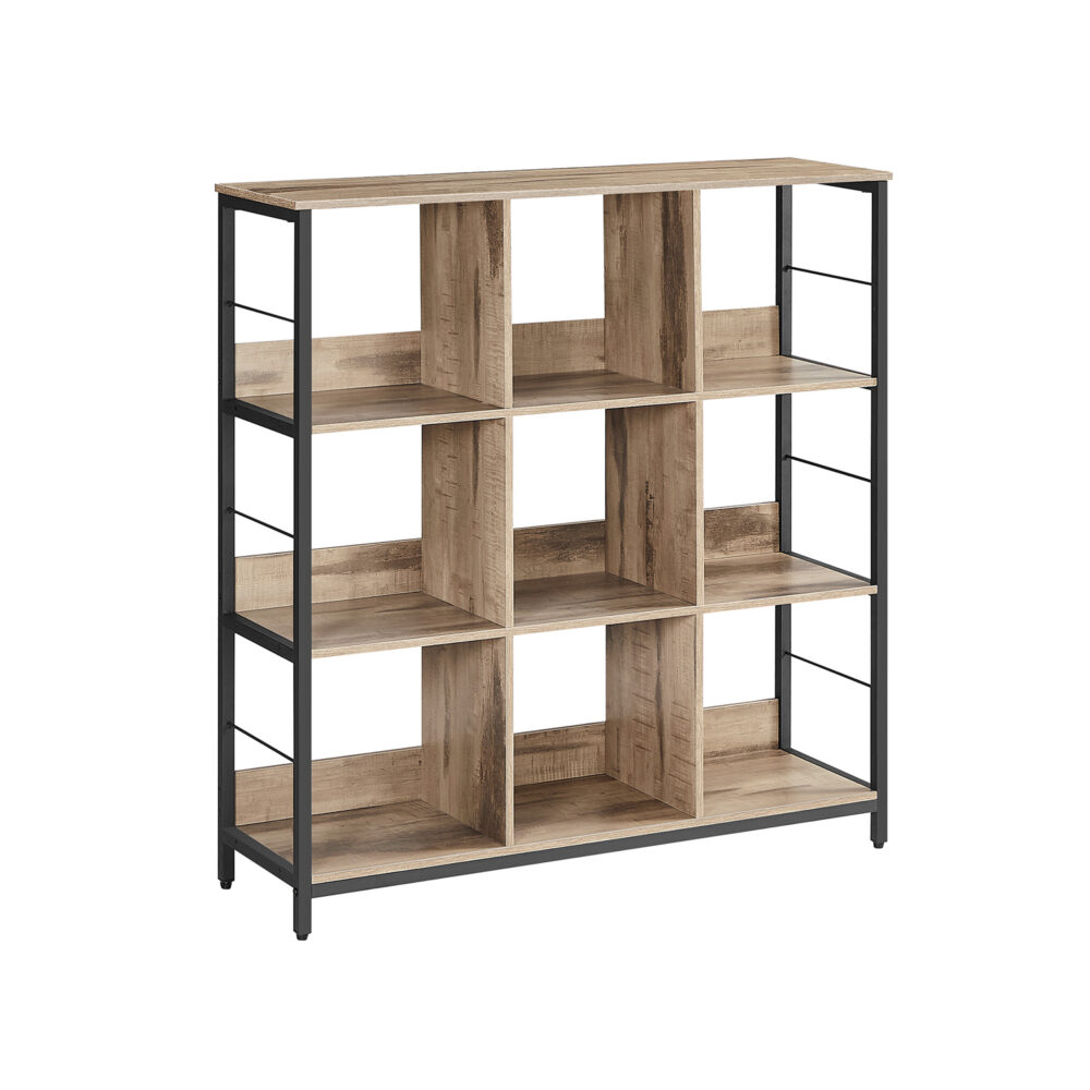 LLS112B50-1 Pramoninio stiliaus knygų lentyna | 9 skyriai | 100 x 30 x 103 cm | Rusva