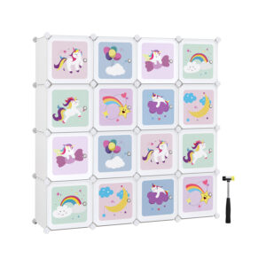 Vaikiška lengvai surenkama lentyna | 16 skyrelių | Balta | 31 x 123 x 123 cm