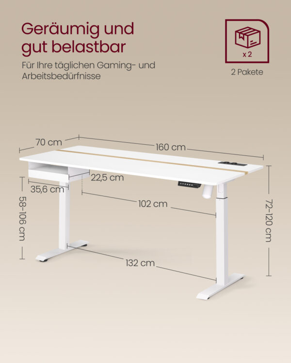 Reguliuojamo aukščio stalas | 60 x 140 cm | Balta