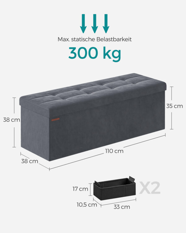 Tvirtas lengvas pufas su daiktadėže | 110 x 38 x 38 cm | 300 kg | Pilka