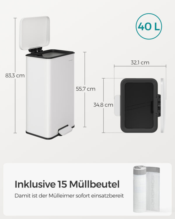 40 litrų virtuvės atliekų šiukšliadėžė, balta