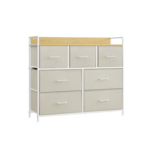 Komoda su 7 medžiaginiais stalčiais su rankenėlėmis | Balta rusva pilka