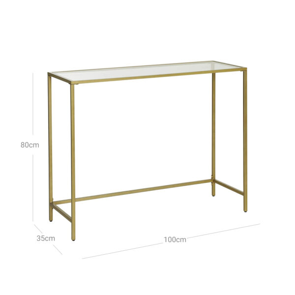 Minimalistinis konsolinis staliukas | Grūdintas stiklas | Auksinis rėmas | 35 x 100 cm