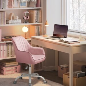 Aksominė reguliuojama biuro kėdė | 64 x 62 x (80-90) cm | Rožinė