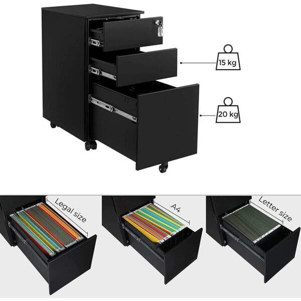 Mobili biuro spintelė su ratukais ir užraktu | Juoda
