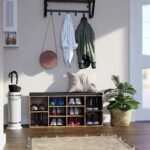 Batų suoliukas industrinio stiliaus | 10 porų batų lentyna | “Rustic” ruda