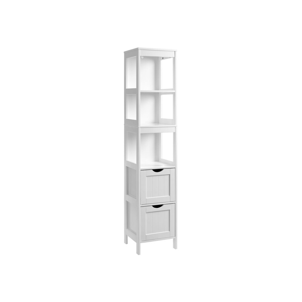 Tall-Bathroom-Cabinet-BBC66WT-1 Aukšta vonios kambario spintelė kaimo namų stiliaus