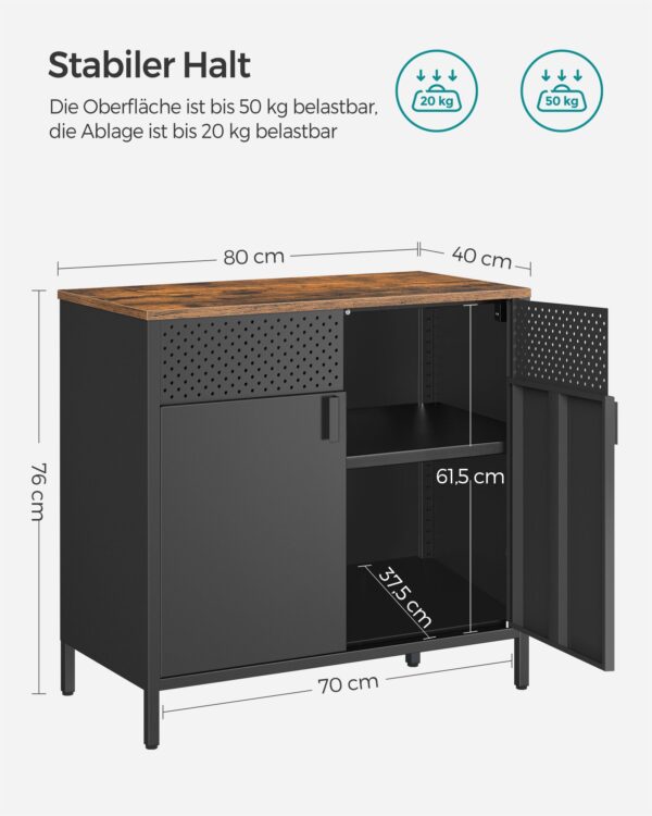 Juodo plieno spintelė komoda su “rustic” stalviršiu | 2 durelės