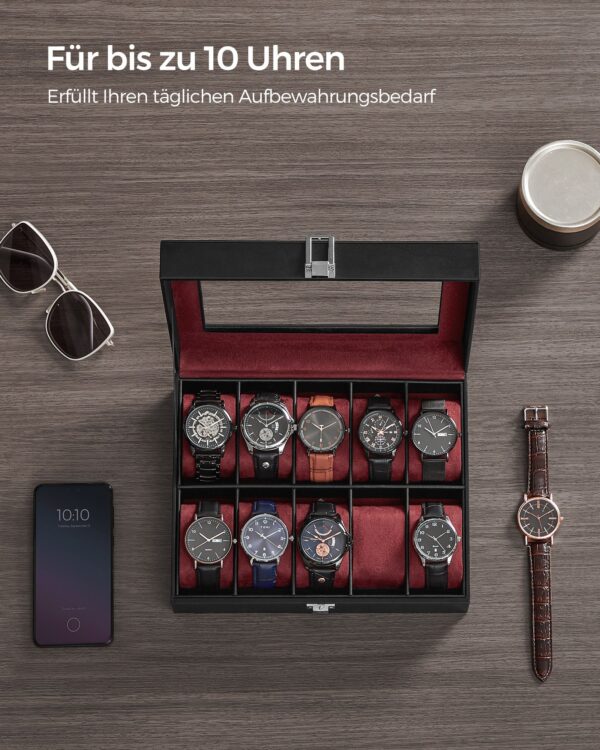 Laikrodžių dėžutė su 10 skyrių ir stikliniu dangteliu