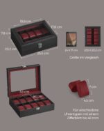 Laikrodžių dėžutė su 10 skyrių ir stikliniu dangteliu