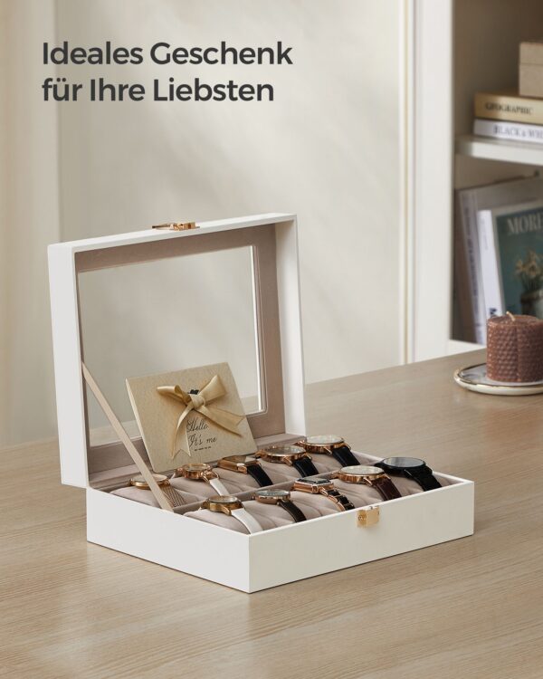 Laikrodžių dėžutė su 10 skyrių | Metalinis užsegimas | Balta