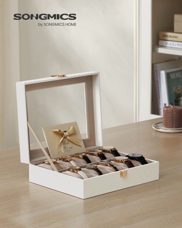 Laikrodžių dėžutė su 10 skyrių | Metalinis užsegimas | Balta