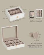 Laikrodžių dėžutė su 10 skyrių | Metalinis užsegimas | Balta