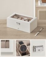 Laikrodžių dėžutė su 12 skyrių ir stikliniu dangteliu | Smėlio spalvos