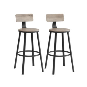 Industrinio stiliaus baro kėdės su atlošu 73 cm | 2 vnt. kompl. | Pilkšva