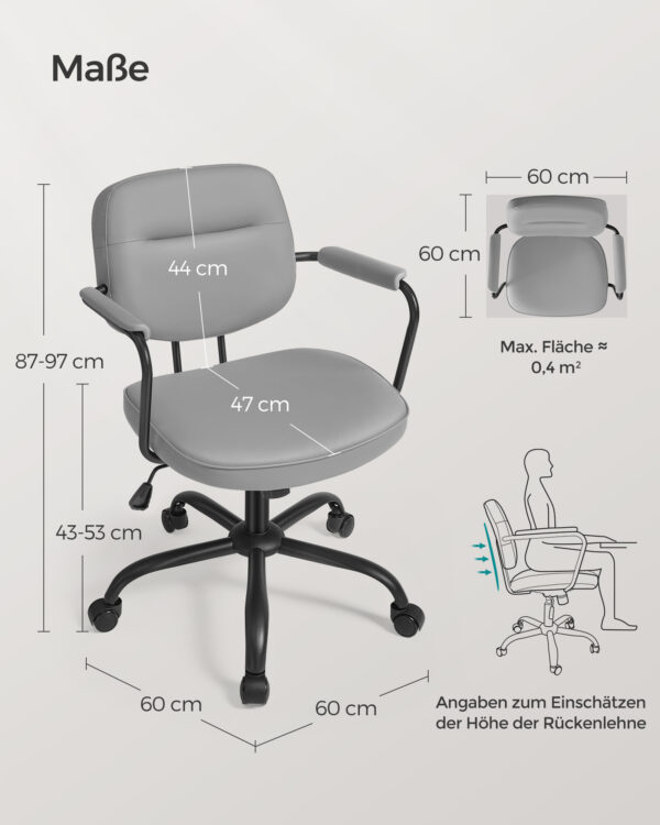 Rašomojo stalo kėdė Reguliuojamo aukščio su porankiais | 60 x 60 | Pilka
