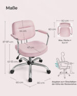Rašomojo stalo kėdė Reguliuojamo aukščio su porankiais | 60 x 60 | Rožinė