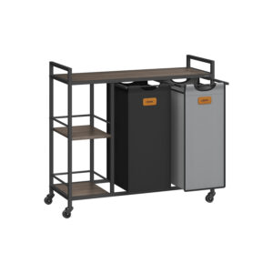 Skalbinių krepšys ant ratukų | 3 lentynos | Ištraukiami 2 krepšiai | 100L | Pilka