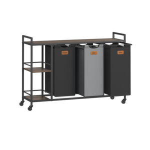 Skalbinių krepšiai rūšiavimui ant ratukų | 3 skyriai | Ištraukiami krepšiai | Juoda