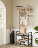 Sendinta prieškambario kabykla | 9 kabliukai | 33,7 x 72 x 183 cm | Juoda, Ruda