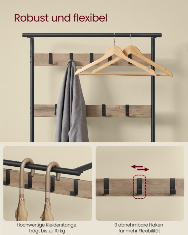 Sendinta prieškambario kabykla | 9 kabliukai | 33,7 x 72 x 183 cm | Juoda, Ruda