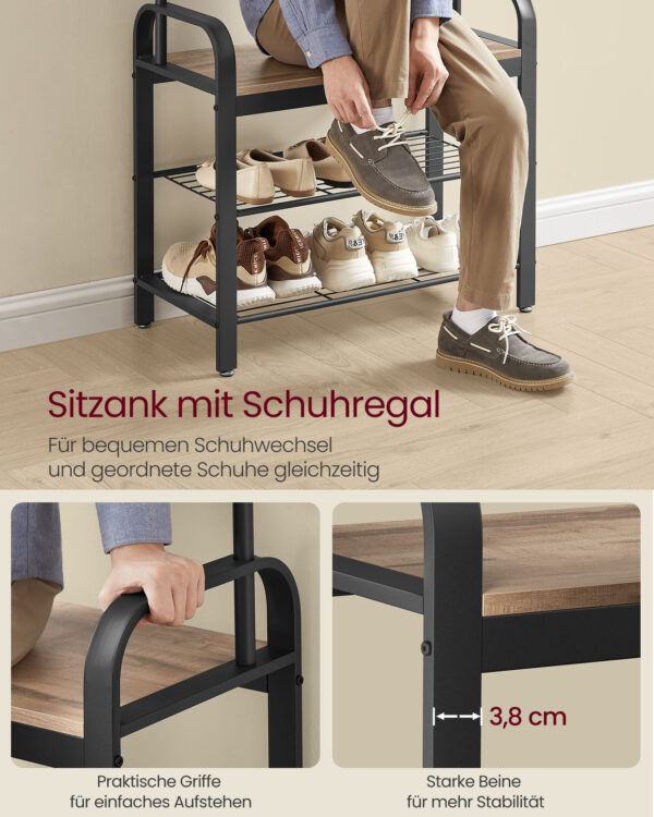 Sendinta prieškambario kabykla | 9 kabliukai | 33,7 x 72 x 183 cm | Juoda, Ruda