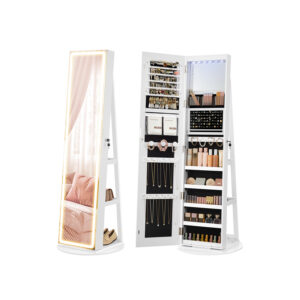 Veidrodinė spintelė papuošalams su LED apšvietimu | 55 x 55 x 159 cm | Balta