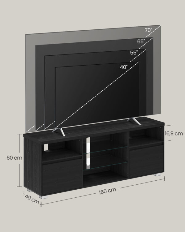 Modernus TV staliukas | LED apšvietimas | Maks. 70″ | 40 x 160 cm | Juoda