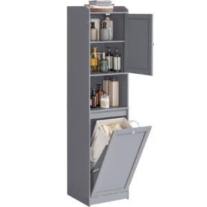 Vonios spintelė su skalbinių krepšiu | 40 x 40 x 170 cm | Pilka