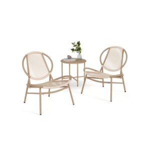 Lauko baldų komplektas 3 dalių su staliuku | Balkonui, terasai | Smėlio