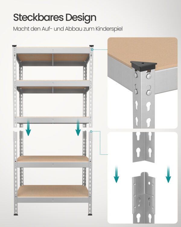 Itin patvari Sandėliavimo lentyna | Apkrova iki 875 kg | 45 x 90 x 180 cm | Pilka
