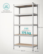 Itin patvari Sandėliavimo lentyna | Apkrova iki 875 kg | 45 x 90 x 180 cm | Pilka