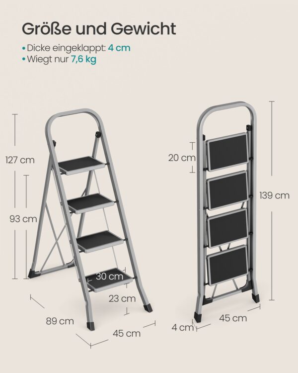 Kompaktiškos kopetėlės iki 150 kg | 4 pakopos | 89 x 45 x 127 cm | Pilka
