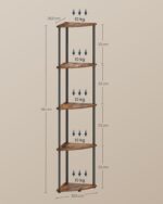Kampinė pastatoma lentyna su 5 lygiais | 38,3 x 27 x 139 cm | Ruda