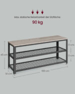 Suoliukas batams | 2 metalinės lentynos | 30 x 100 x 45 cm | Pilka, Juoda